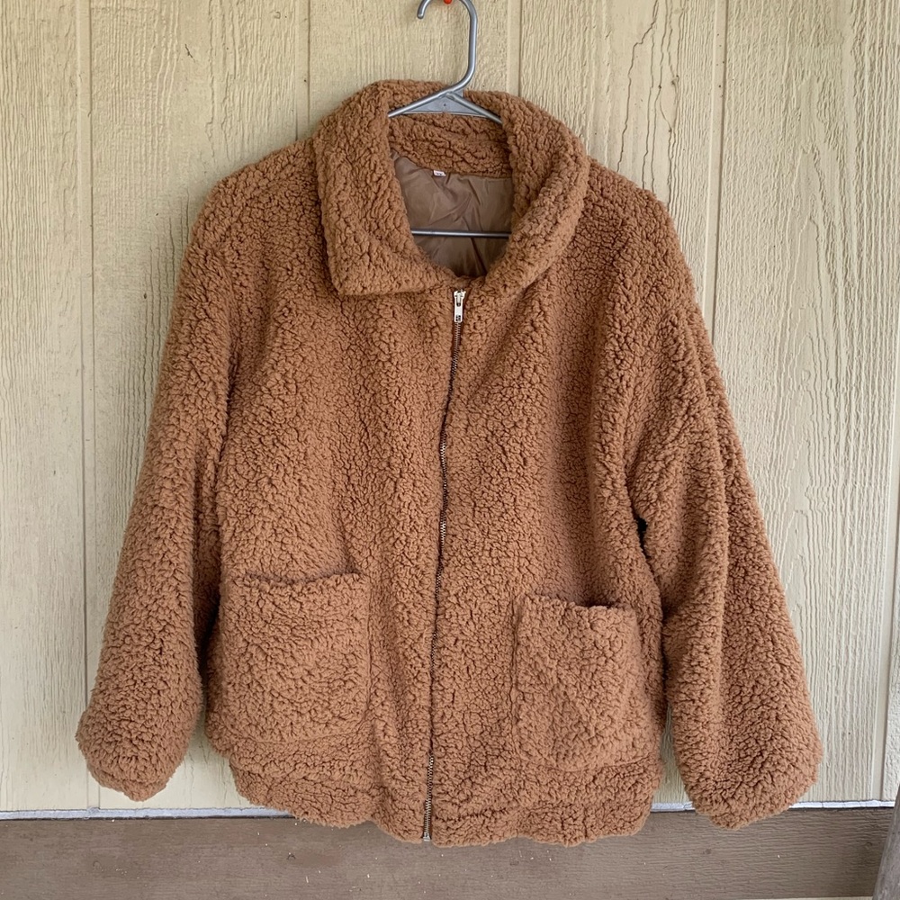 ROMWE BROWN TEDDY JACKET IN SIZE XL EUC